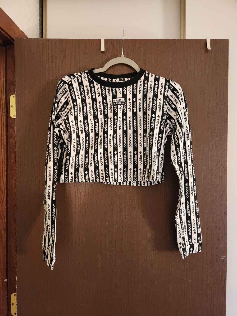 Adidas Black And White Long Sleeve Crop Top